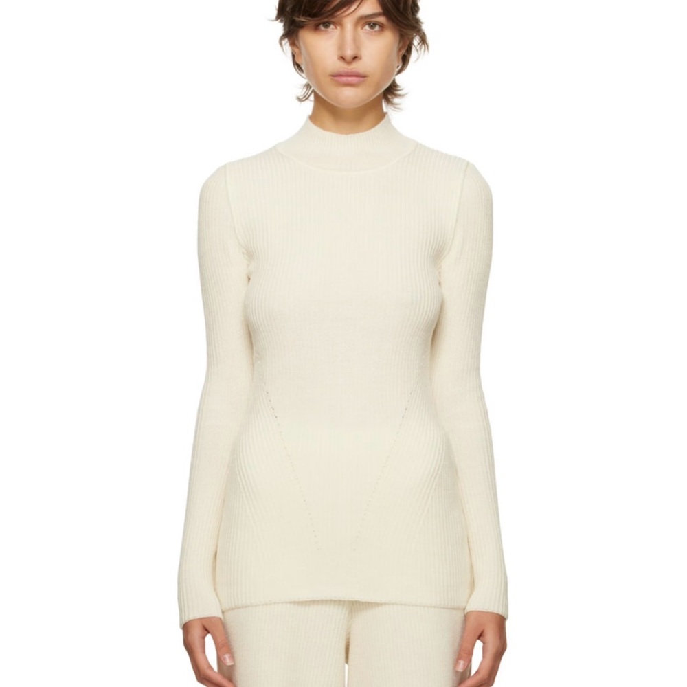 NORBA Off-White Cutout Turtleneck Ribbed Knit Top Sweater Size S new